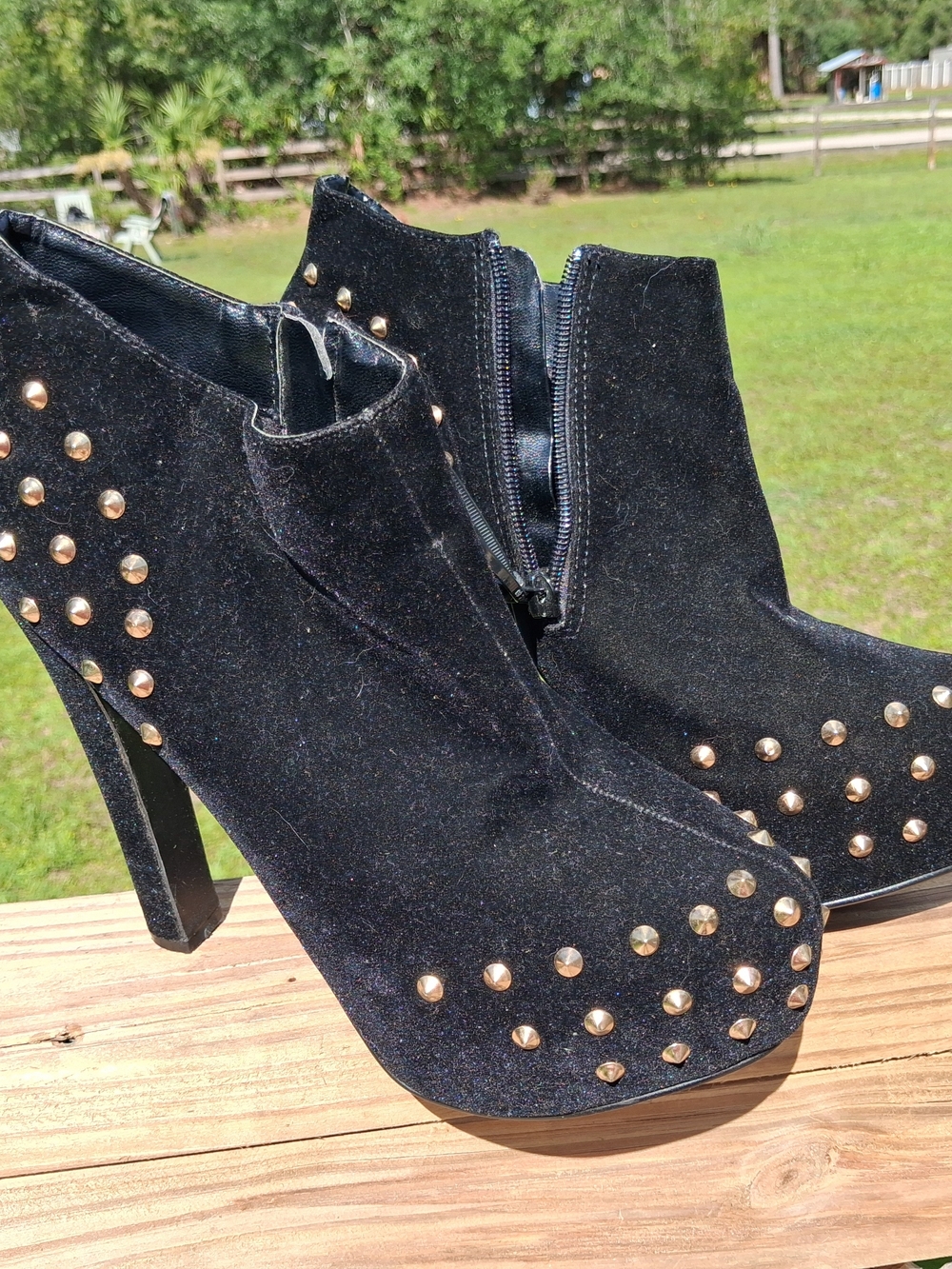 Delicacy Black Suede Studded Ankle Booties